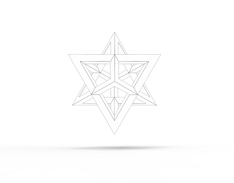 3D rendering of Wireframe Star Tetrahedron Merkaba isolated