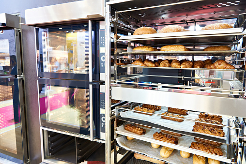 Commercial ovens for bakeries and bread on exhibition