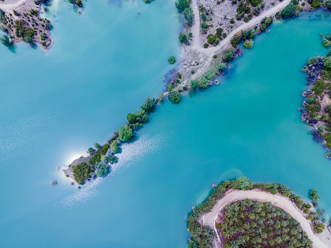 Drone shot of a lake near Isparta, Turkey