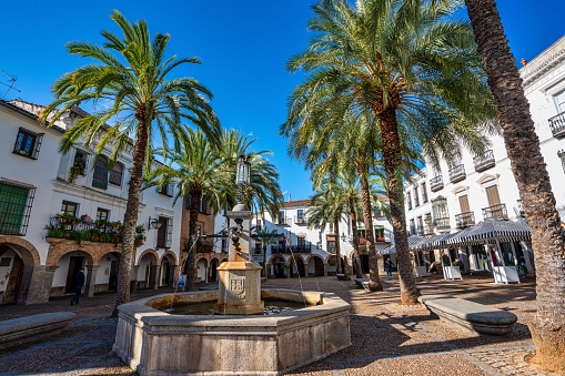 Zafra, Spain - Nov 06, 2022: Great Square, Plaza Grande in Zafra province of Badajoz, Extremadura Spain