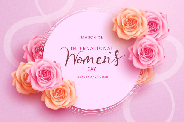 ilustrações de stock, clip art, desenhos animados e ícones de women's day vector template design. happy women's day text in circle space with beautiful flowers decoration - dia internacional da mulher