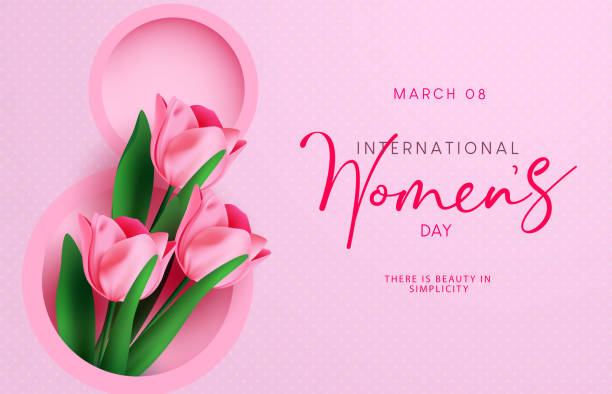 Women's day international vector background design. Happy women's day text with blooming fresh tulip flowers Women's day international vector background design. Happy women's day text with blooming fresh tulip flowers in number eight shape elements decoration. Vector Illustration. international womens day stock illustrations