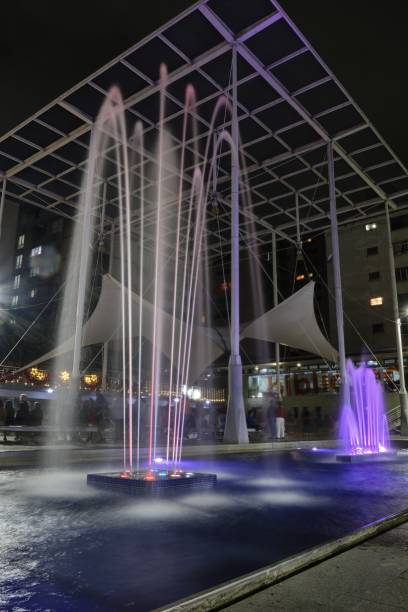 istock Fountain in Christmas decorated square 1450840535