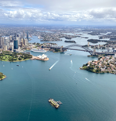 Sydney Aerial View - Harbour Bridge & Opera House taken from Helicopter