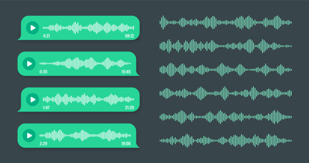 Voice, audio message, green speech bubble. SMS text frame. Social media chat or messaging app conversation. Voice assistant, recorder. Sound wave pattern. Dark mode. Vector illustration vector art illustration