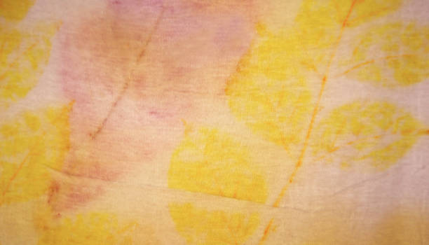 istock Texture and pattern of natural leaf in yellow and pink color from eco print process. 1450859887