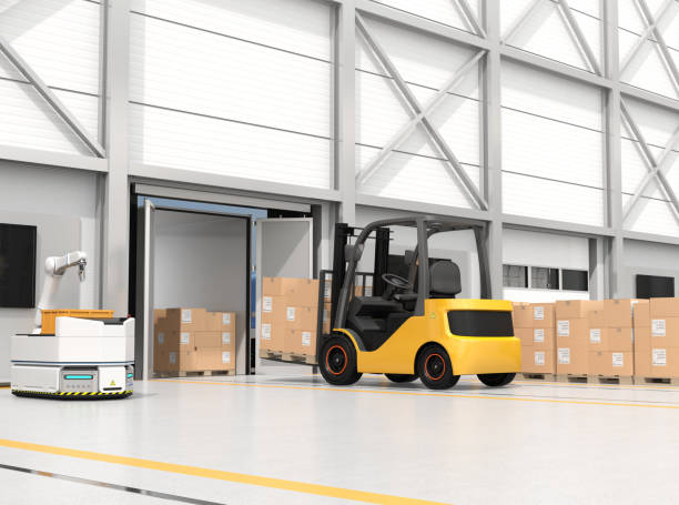istock Electric forklift loading goods to truck 1450869387