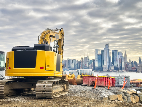 Excavator in construction site across Manhattan, New York