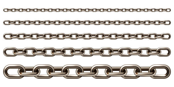 Realistic brown metal chain with old rusty links isolated on white background. Heavy steel chain for industrial use. Vector illustration vector art illustration