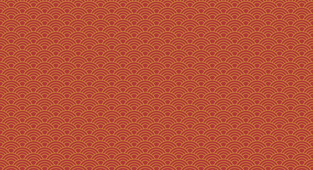 Geometric seamless pattern background cloud, river, or waves design. Vector illustration of Asian oriental traditional art heritage, symbol of water and ocean. Red gold, Chinese and Japanese style. Geometric seamless pattern background cloud, river, or waves design. Vector illustration of Asian oriental traditional art heritage, symbol of water and ocean. Red gold, Chinese and Japanese style. japanese style cloud stock illustrations