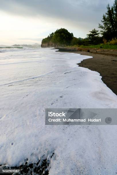 White Waves And Black Sand Stock Photo - Download Image Now - Aceh, Adventure, Aerial View