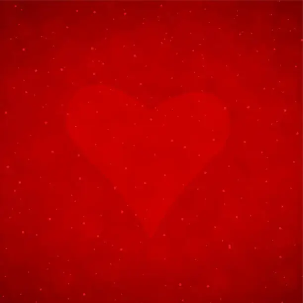 Vector illustration of Dark vibrant  bright red colored glittering all over monochrome backdrop with love theme one glowing big colour heart as watermark over square layout valentine vector backgrounds