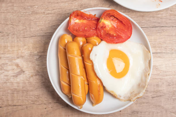 istock Sausages on a white plate for breakfast 1450903440