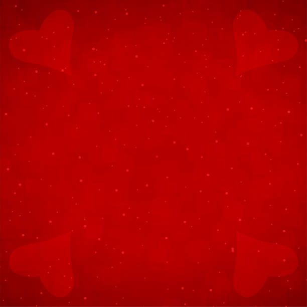 istock Dark vibrant  bright red colored glittering all over monochrome backdrop with love theme four glowing red colour hearts as watermark at corners of square layout valentine vector backgrounds 1450904843