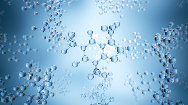 niebieskie abstrakcyjne tło ze strukturami molekularnymi - cząsteczka zdjęcia i obrazy z banku zdjęć