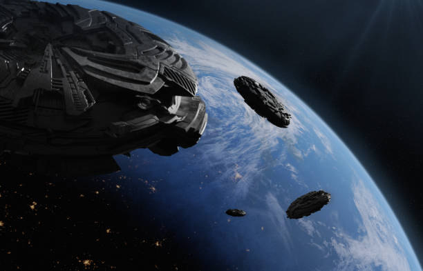 istock Spaceship and earth, 3D illustration 1450950370
