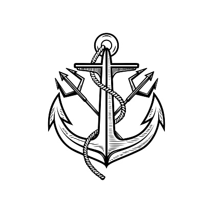 Illustration of sea anchor with crossed tridents. Design element for logo, sign, emblem. Vector illustrationIllustration of sea anchor with crossed tridents. Design element for sign, emblem. Vector illustration
