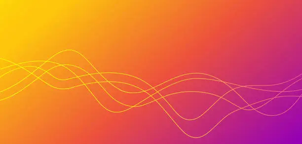 Vector illustration of Warm curve wave lines sound and heat flow vector abstract or red yellow wavy curvy gradient cmyk multicolor energy element design, orange pink liquid fluid curly smoke steam squiggle banner image