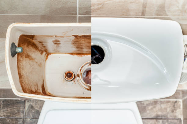 istock Section view of an empty toilet flush tank. 1450959179