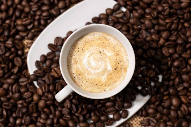 istock Top view of Coffee late cup and roasted beans 1450959363