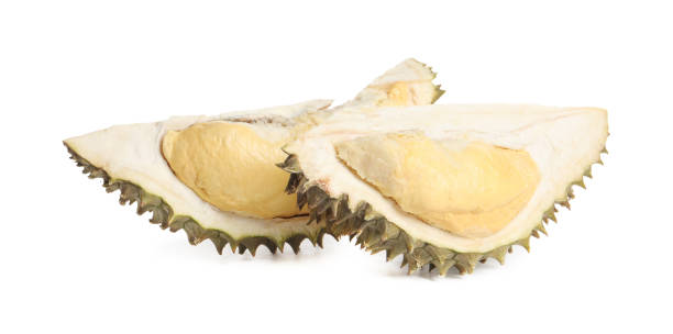 istock Cut fresh ripe durian on white background 1450960517