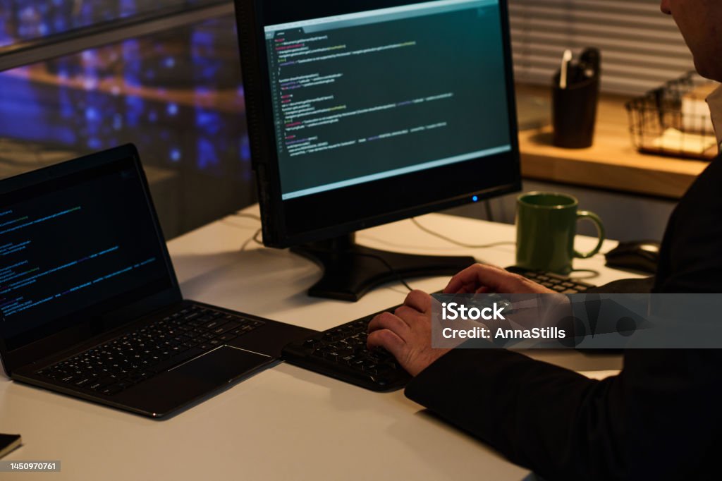 Programmer Developing Computer Program With Codes Stock Photo ...