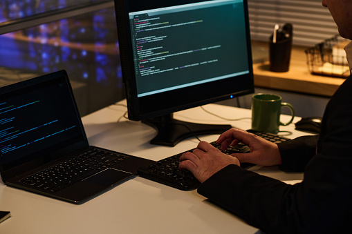 Programmer Developing Computer Program With Codes Stock Photo ...
