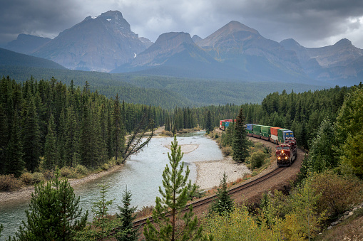 Morant's Curve in the Rocky Mountains with a incoming Train.