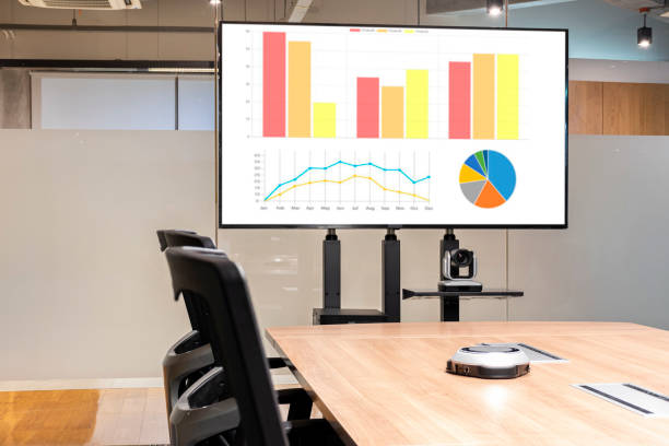 istock Television with presentation slideshow in meeting room 1450973221