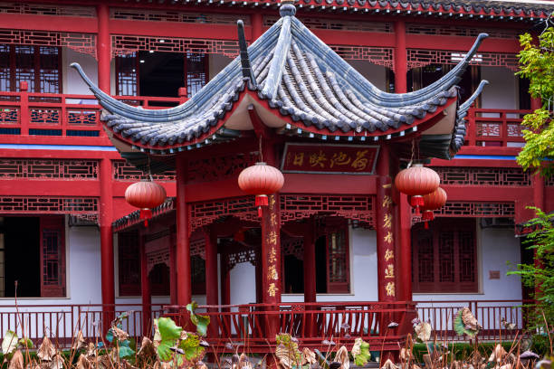 istock Ancient wooden structure buildings in traditional Chinese gardens 1450976779