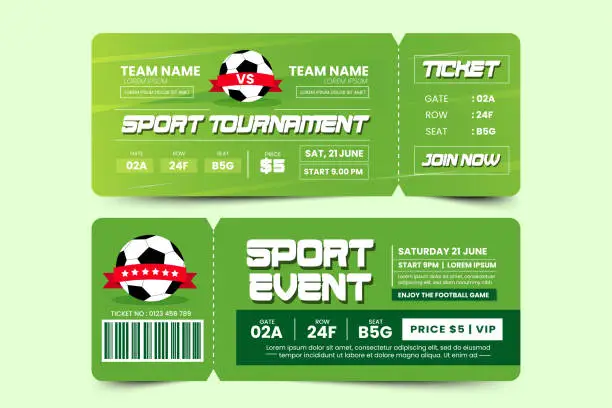 Vector illustration of Football tournament, sport event ticket design template easy to customize simple and elegant design