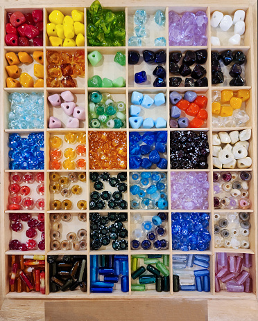 Beads of different color and shape for needlework and handcraft