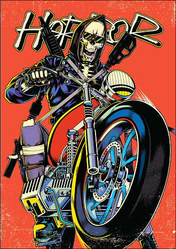 Motorcycle gang member riding a bike illustration
