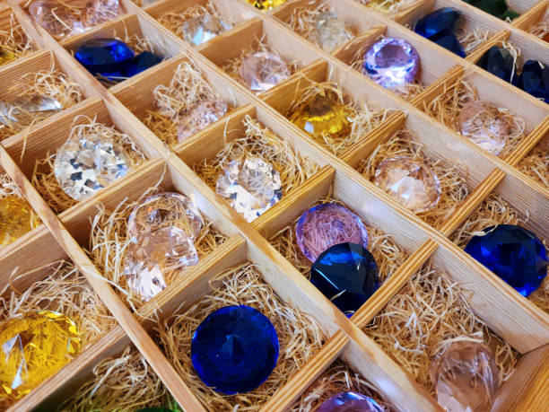 istock Shining gemstones on a showcase in a store 1450980032