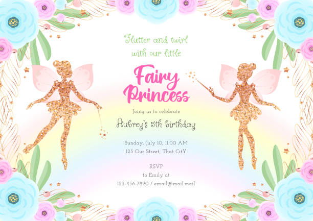 Fairy birthday party invitation template vector art illustration