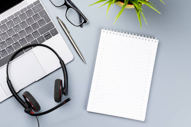 istock Top view business office desk 1450985958