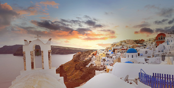 The famous of view point with Sunset sky scene at Oia town on Santorini island, Greece
