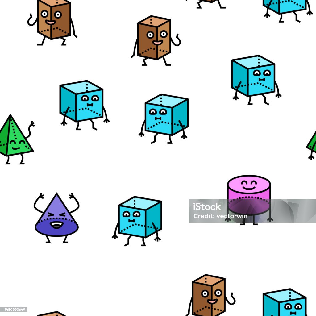 Random Shape Characters Geometric Shape Character Vector Seamless Pattern Stock Illustration ...