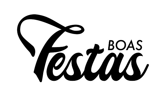 Boas Festas. Happy holidays in Portugues. Vector handwritten lettering card. Vector stock illustration