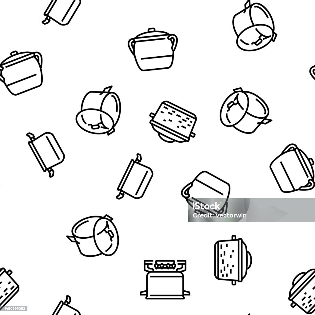 Cooking Pot Design Pattern Pot Kitchen Food Pan Cooking Vector Seamless Pattern Stock Illustration ...