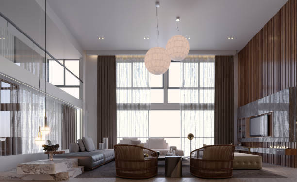 istock 3d rendering,3d illustration, Interior Scene and  Mockup,living room interior modern,large sofa set,Black and white color tone. 1451002492