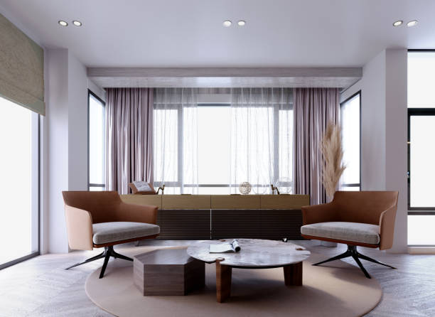 istock 3d rendering,3d illustration, Interior Scene and  Mockup,living room interior modern,large sofa set,Black and white color tone. 1451002999