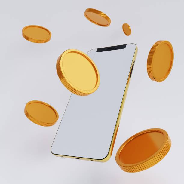 istock Smartphone blank display with gold coins on a Isolate white background for finance and trading.Shopping mobile app,Cashback and banking,money-saving.Mock up empty screen copy space.3D rendering illustration. 1451004707