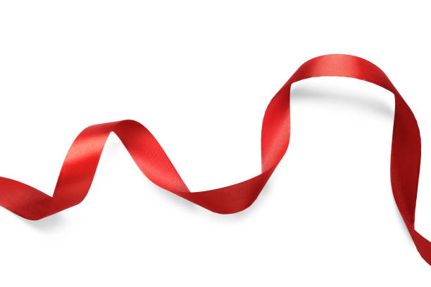 istock Beautiful red ribbon isolated on white, top view 1451004937