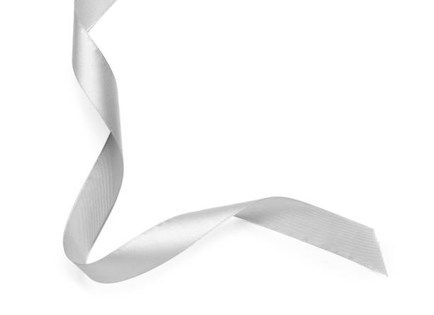 istock Beautiful silver ribbon isolated on white, top view 1451005127