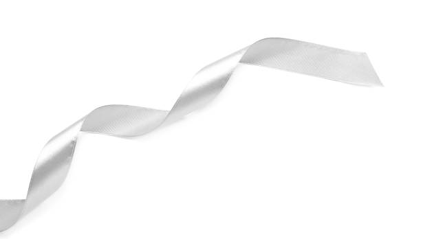 istock Beautiful silver ribbon isolated on white, top view 1451005284