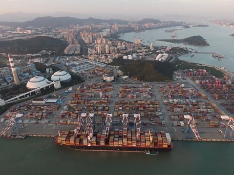 High angle view of Xiamen container terminal
