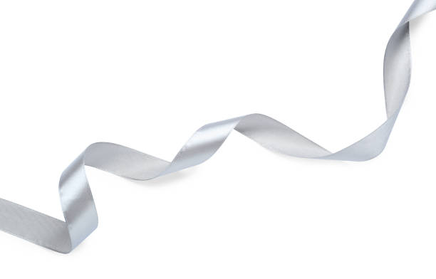 istock Beautiful silver ribbon isolated on white, top view 1451005440