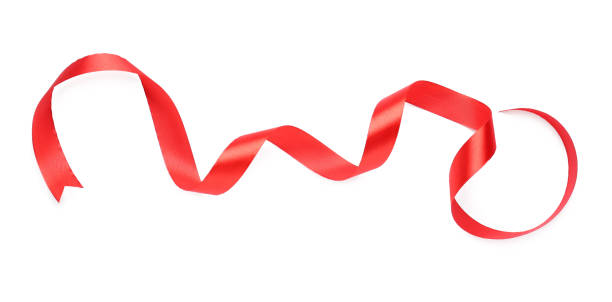 istock Beautiful red ribbon isolated on white, top view 1451005540
