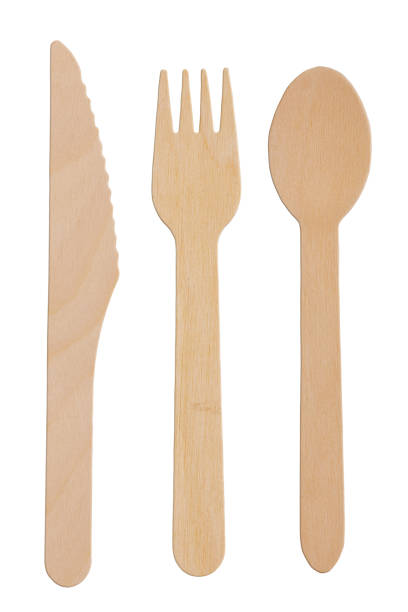 istock Disposable Wooden Flatware made of Bamboo isolated on white background 1451016729